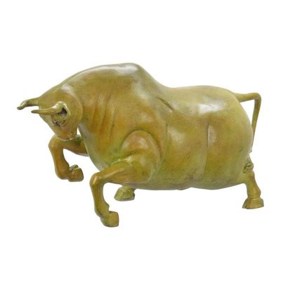 A MODERNIST BRONZE SCULPTURE OF A CHARGING BULL