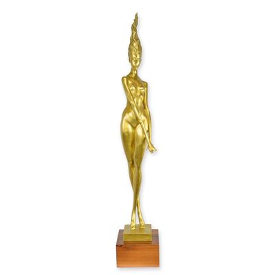A MODERNIST BRONZE SCULPTURE OF A FEMALE NUDE - GOLD FINISH