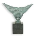 A MODERNIST BRONZE SCULPTURE OF A GYMNAST- GREEN FINISH