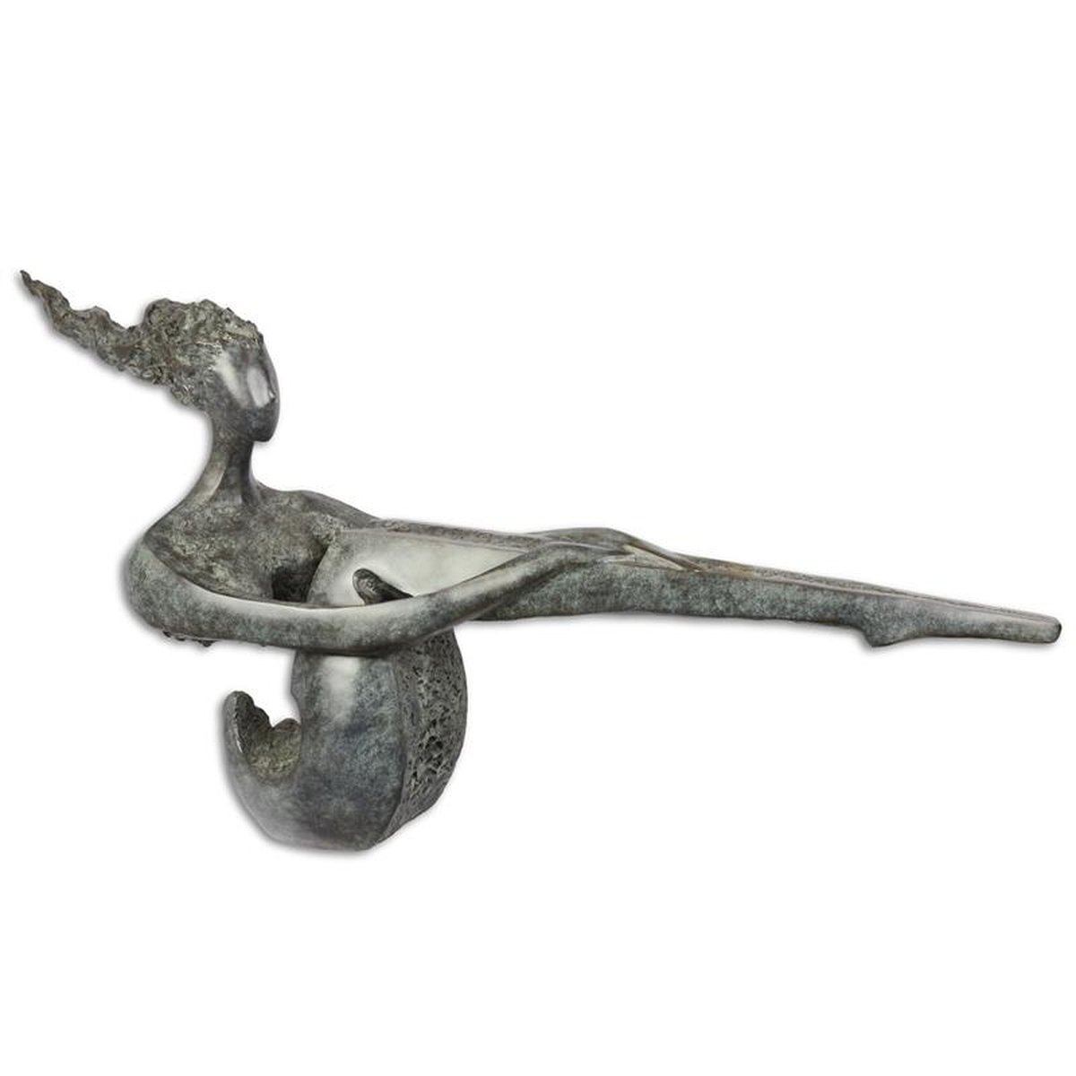 A MODERNIST BRONZE SCULPTURE OF A SITTING LADY