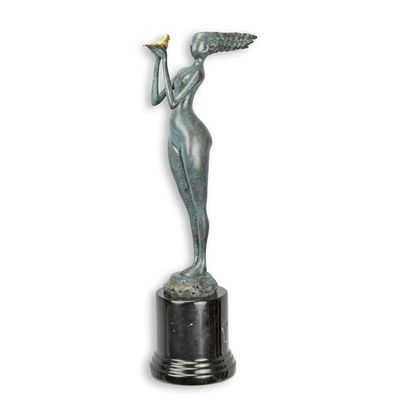 A MODERNIST BRONZE SCULPTURE OF A WOMAN HOLDING A PIGEON