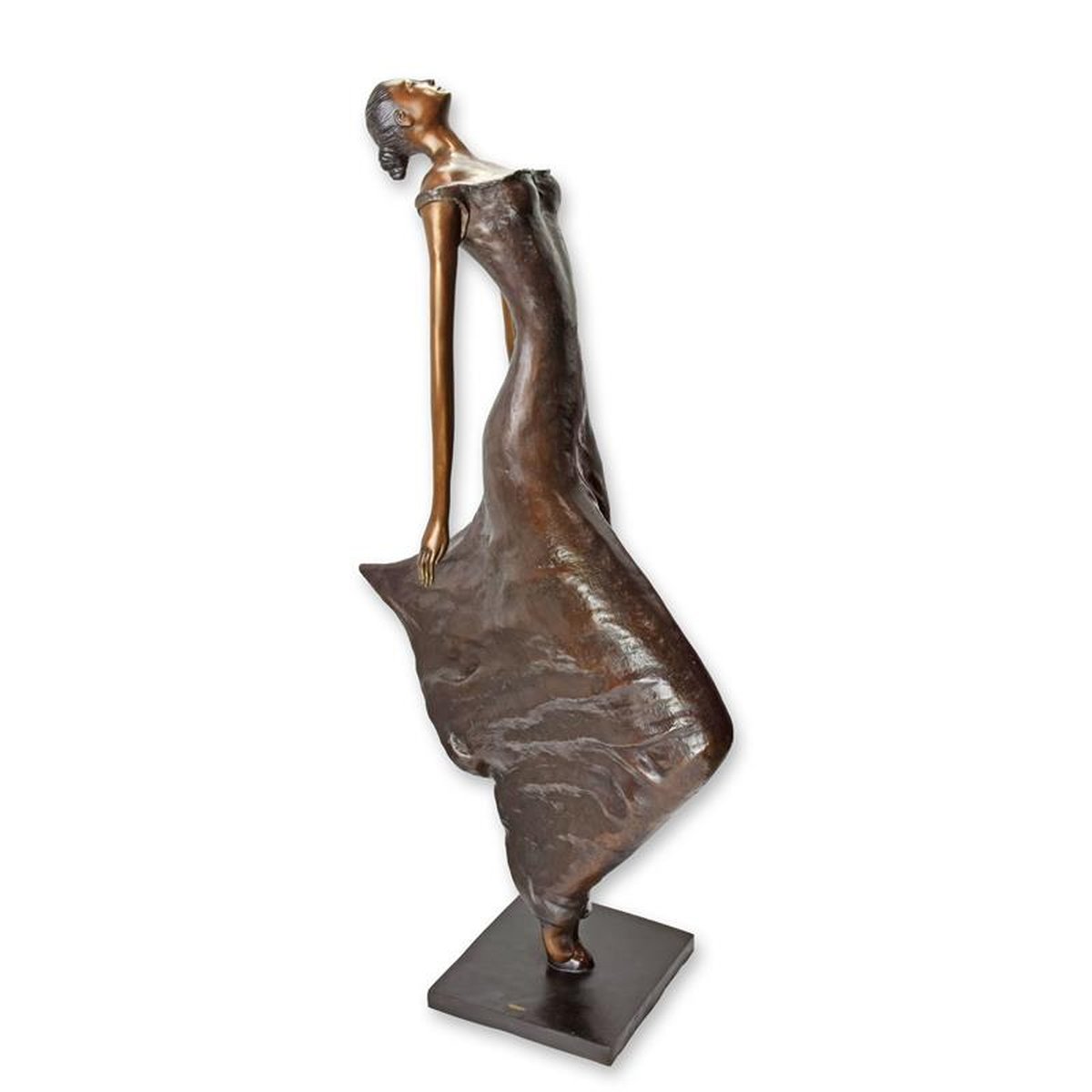 A MODERNIST BRONZE SCULPTURE OF A WOMAN IN DRESS