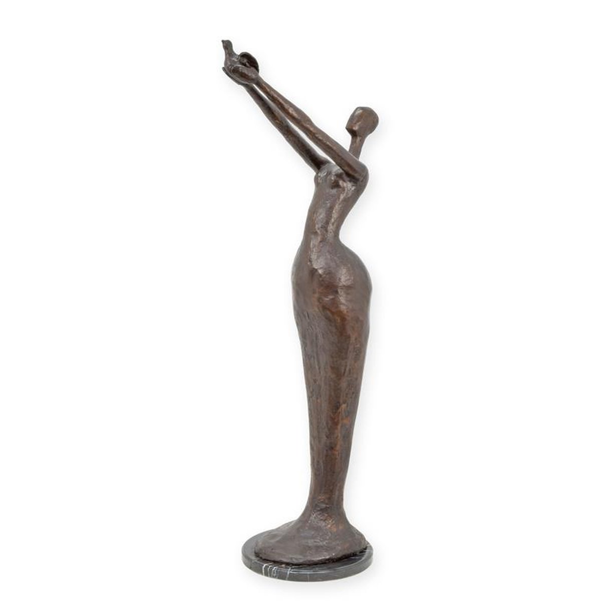 A MODERNIST BRONZE SCULPTURE OF A WOMAN RELEASING A BIRD