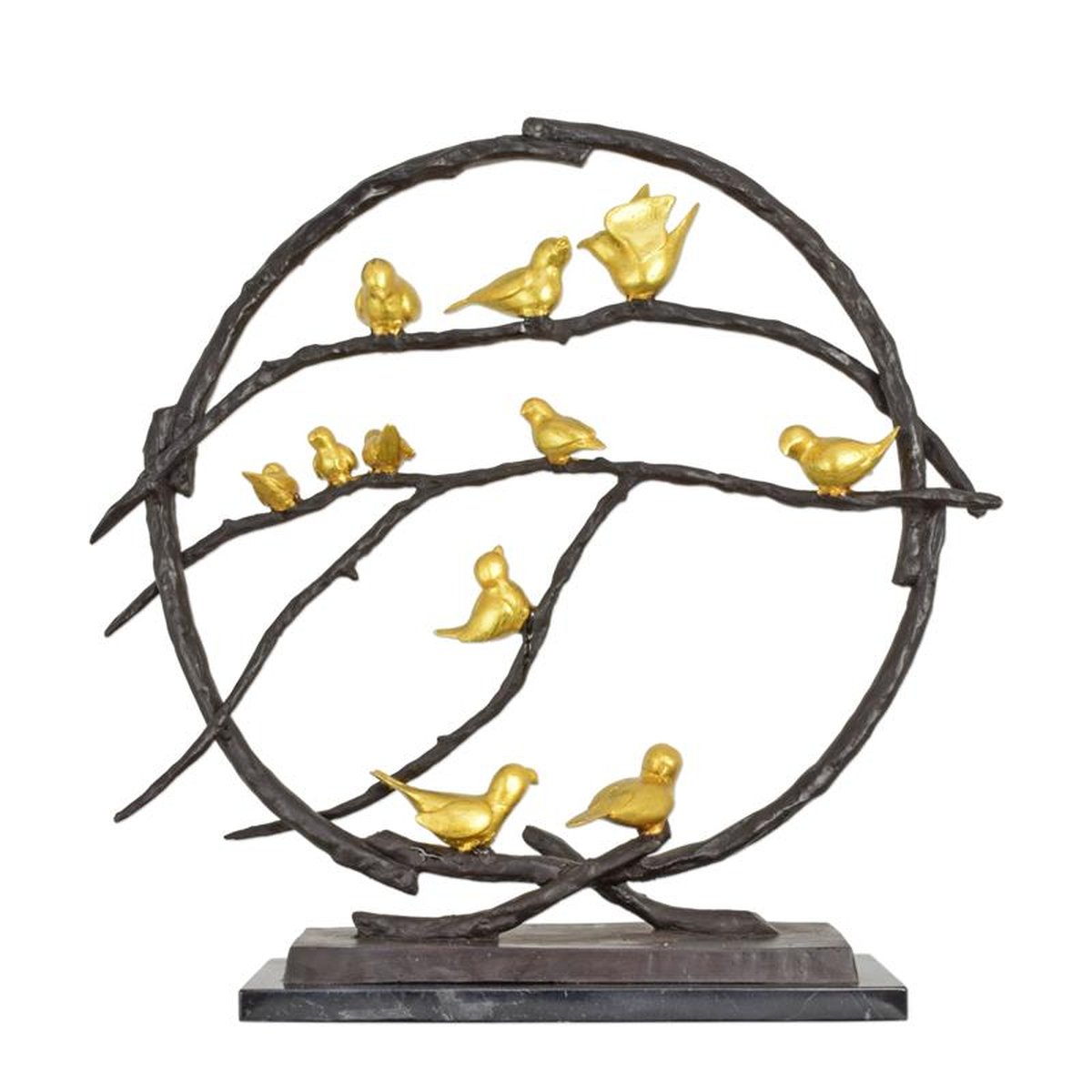 A MODERNIST BRONZE SCULPTURE OF BIRDS IN A TREE