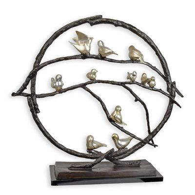 A MODERNIST BRONZE SCULPTURE OF BIRDS IN A TREE