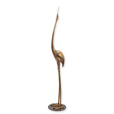 A MODRNIST BRONZE SCULPTURE OF A CRANE