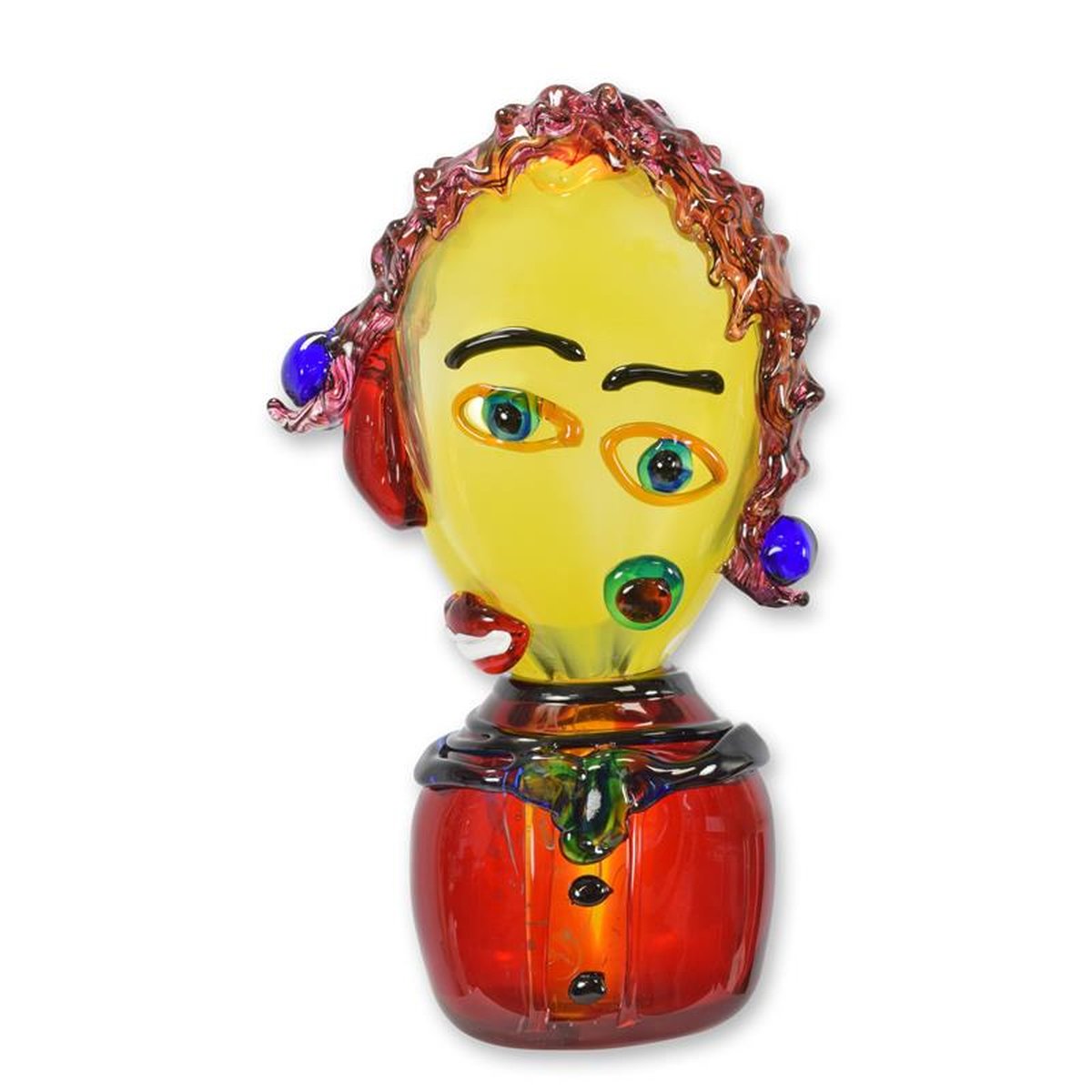 A MURANO STYLE ABSTRACT GLASS FIGURINE OF A WOMANS HEAD