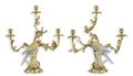 A PAIR BRONZE MOUNTED PORCELAIN PARROT CANDLE HOLDER