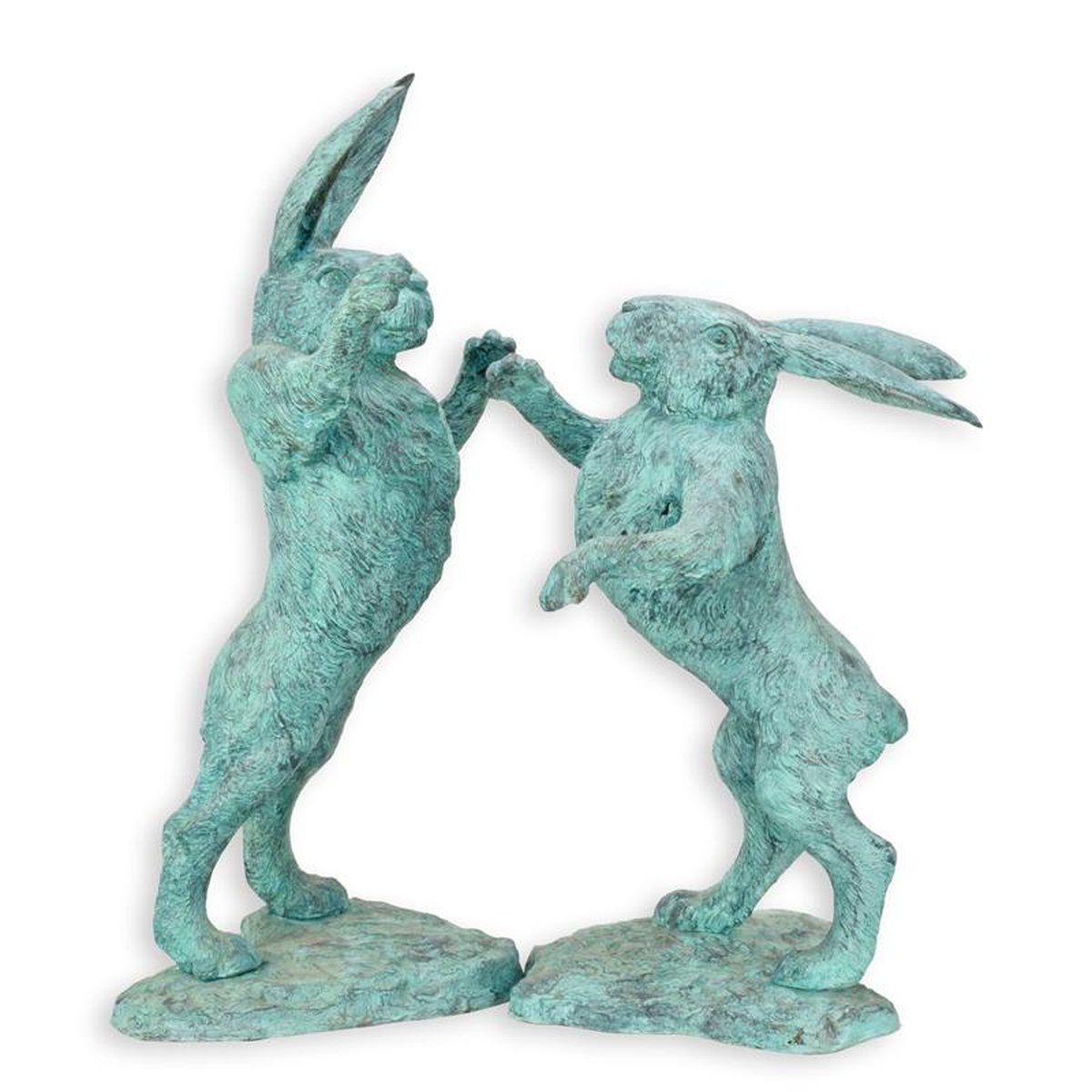 A PAIR OF BRONZE BOXING HARES