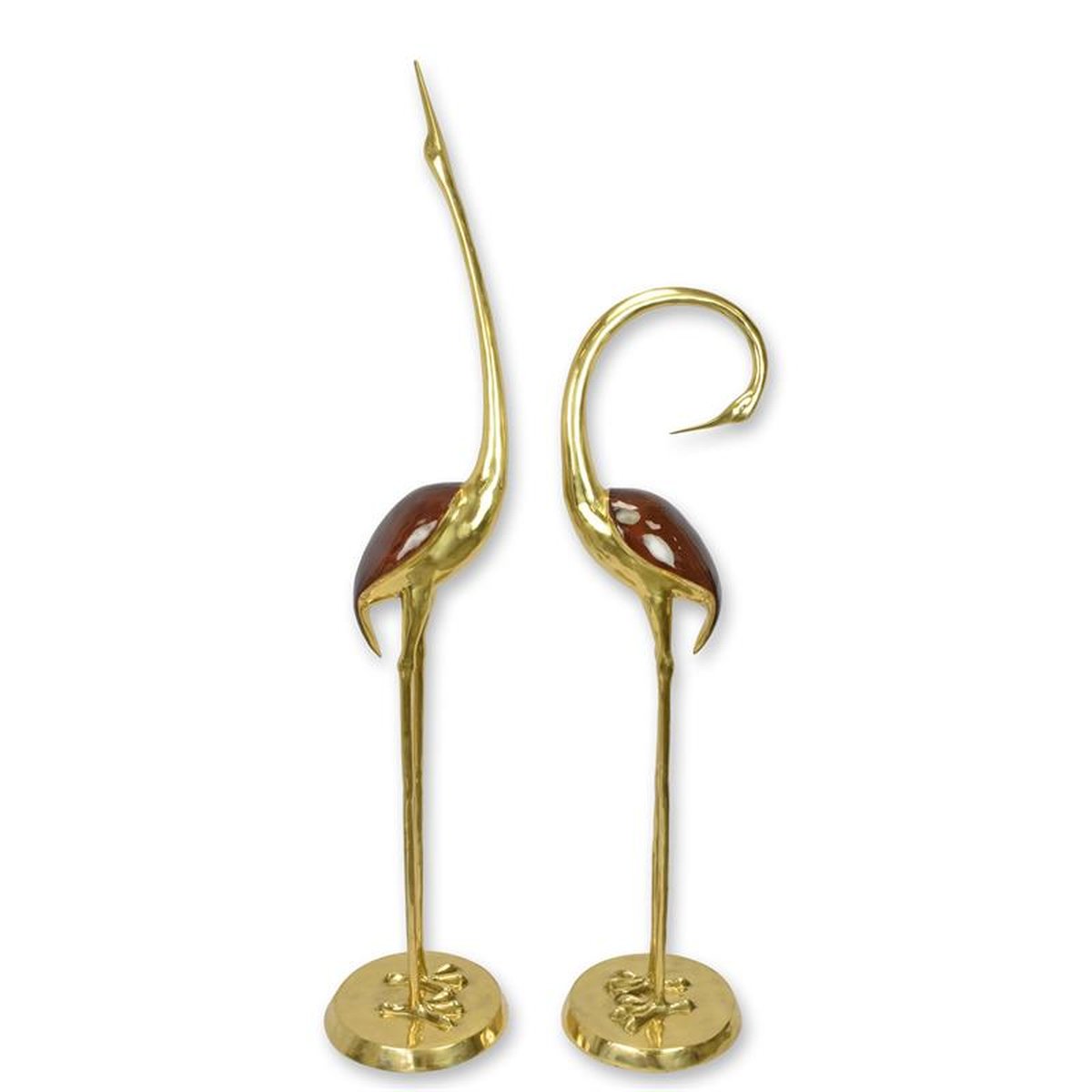 A PAIR OF BRONZE CRANES