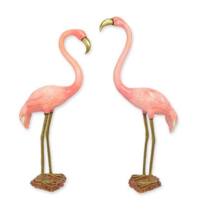 A PAIR OF BRONZE FLAMINGOS