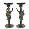 A PAIR OF BRONZE GUÉRIDON WITH MARBLE TOP