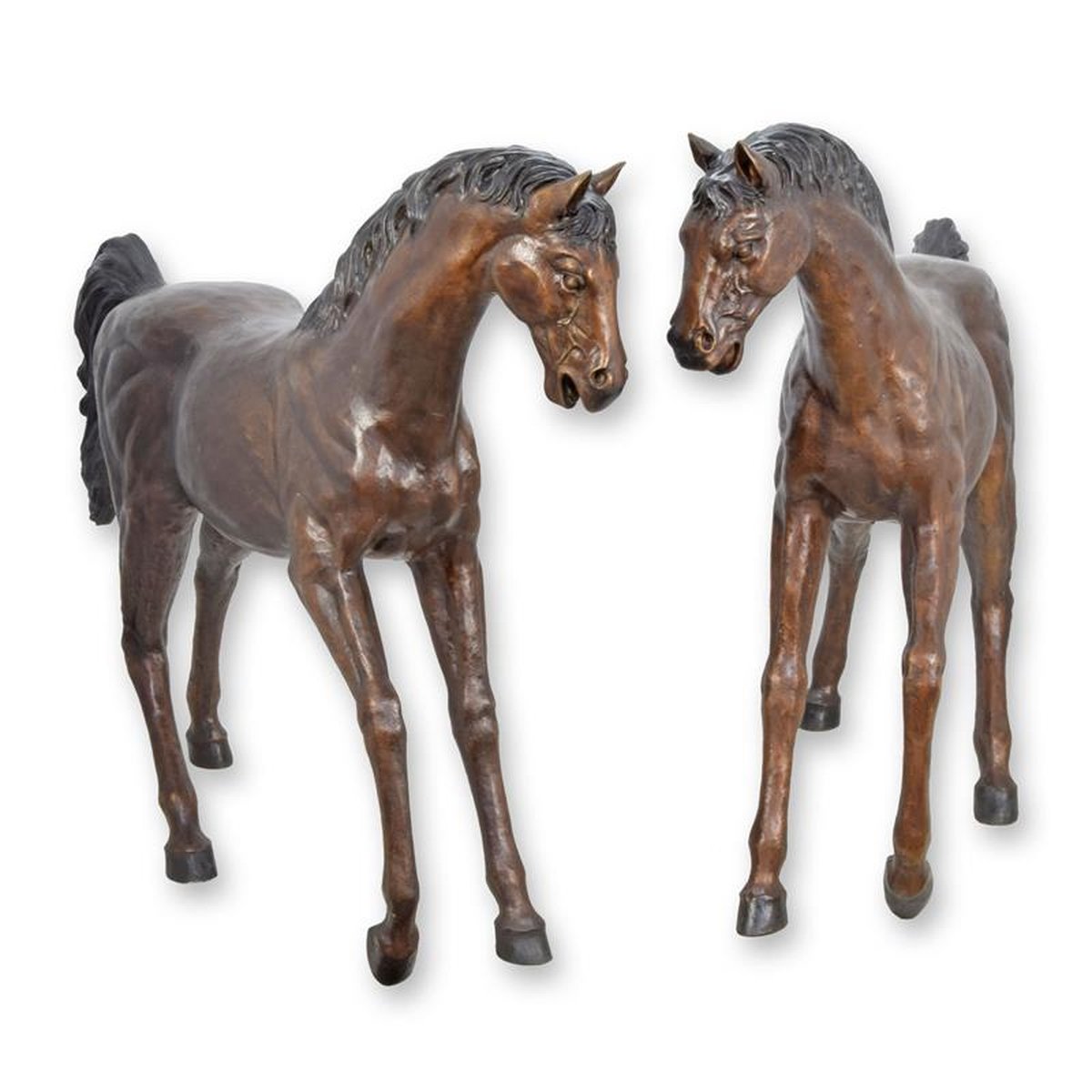 A PAIR OF BRONZE HORSES