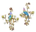 A PAIR OF BRONZE MOUNTED PORCELAIN TWO-BRANCH WALL APPLIQUE