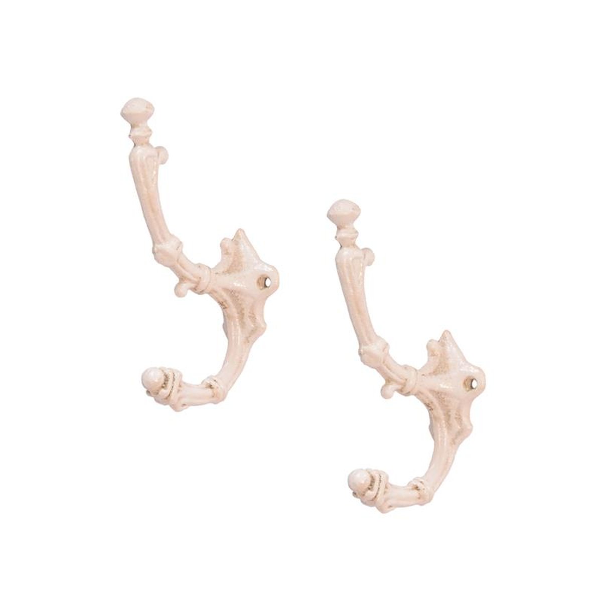 A PAIR OF CAST IRON ANTIQUE WHITE COAT HOOKS
