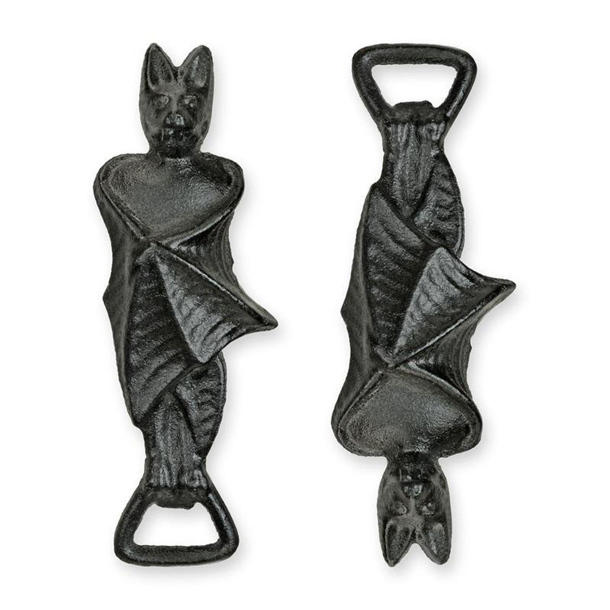 A PAIR OF CAST IRON BAT BOTTLE OPENERS