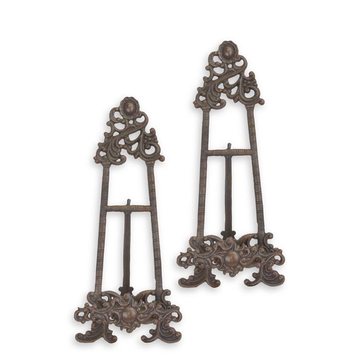 A PAIR OF CAST IRON BOOK-STANDS