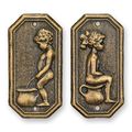 A PAIR OF CAST IRON BOY AND GIRL TOILET PLAQUES -BRONZE LOOK