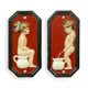 A PAIR OF CAST IRON BOY AND GIRL TOILET PLAQUES - RED