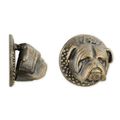 A PAIR OF CAST IRON BULLDOG HEAD DOOR KNOCKERS