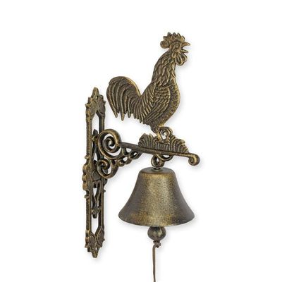 A Pair of Cast Iron Crowing Rooster Bells - Bronze Color