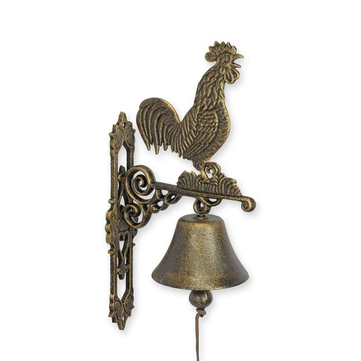A PAIR OF CAST IRON CROWING ROOSTER BELLS - BRONZE COLOR