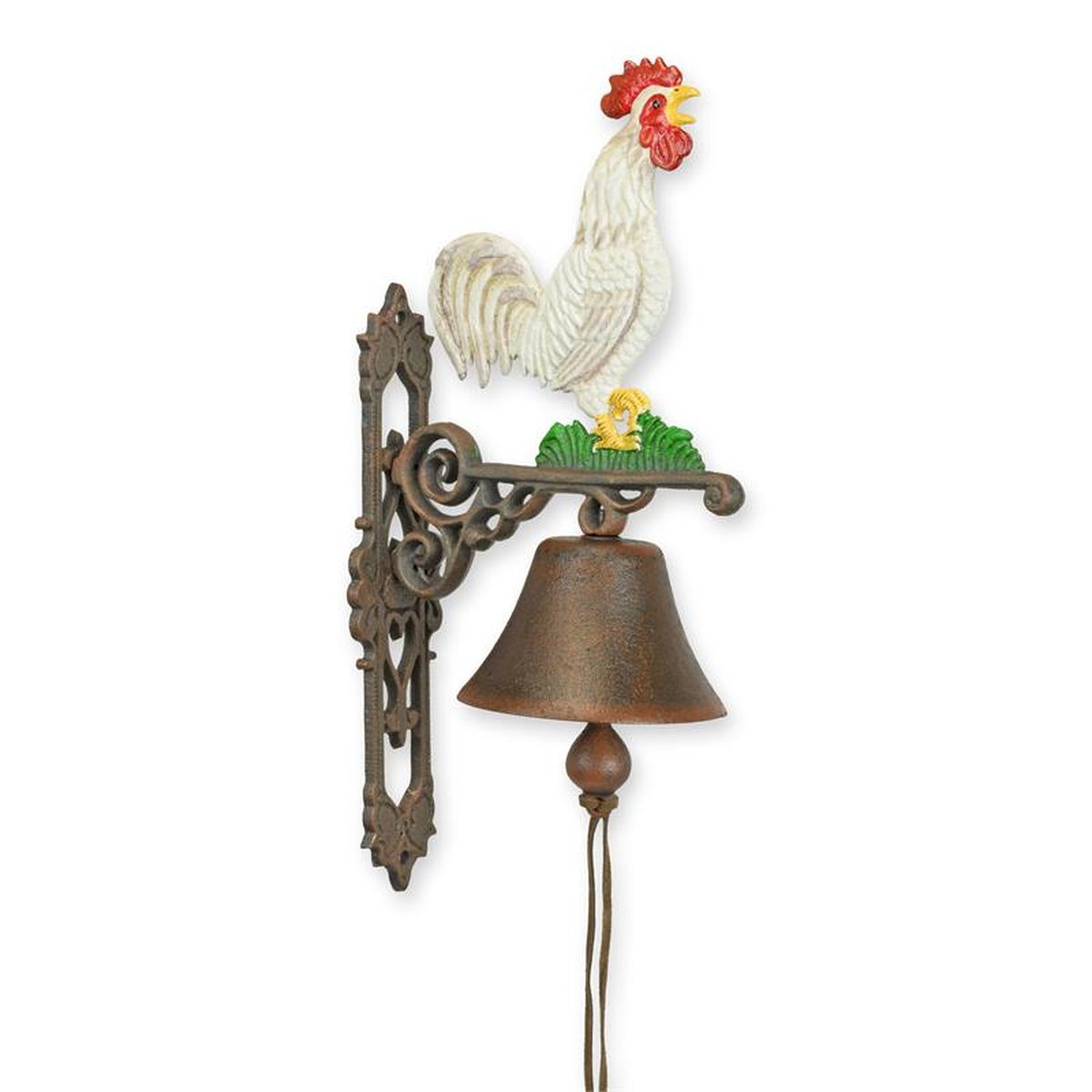 A PAIR OF CAST IRON CROWING ROOSTER BELLS