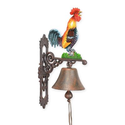 A PAIR OF CAST IRON CROWING ROOSTER BELLS