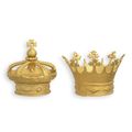 A PAIR OF CAST IRON CROWNS