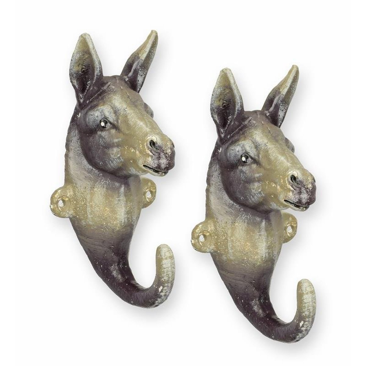 A PAIR OF CAST IRON DONKEY COAT HOOKS