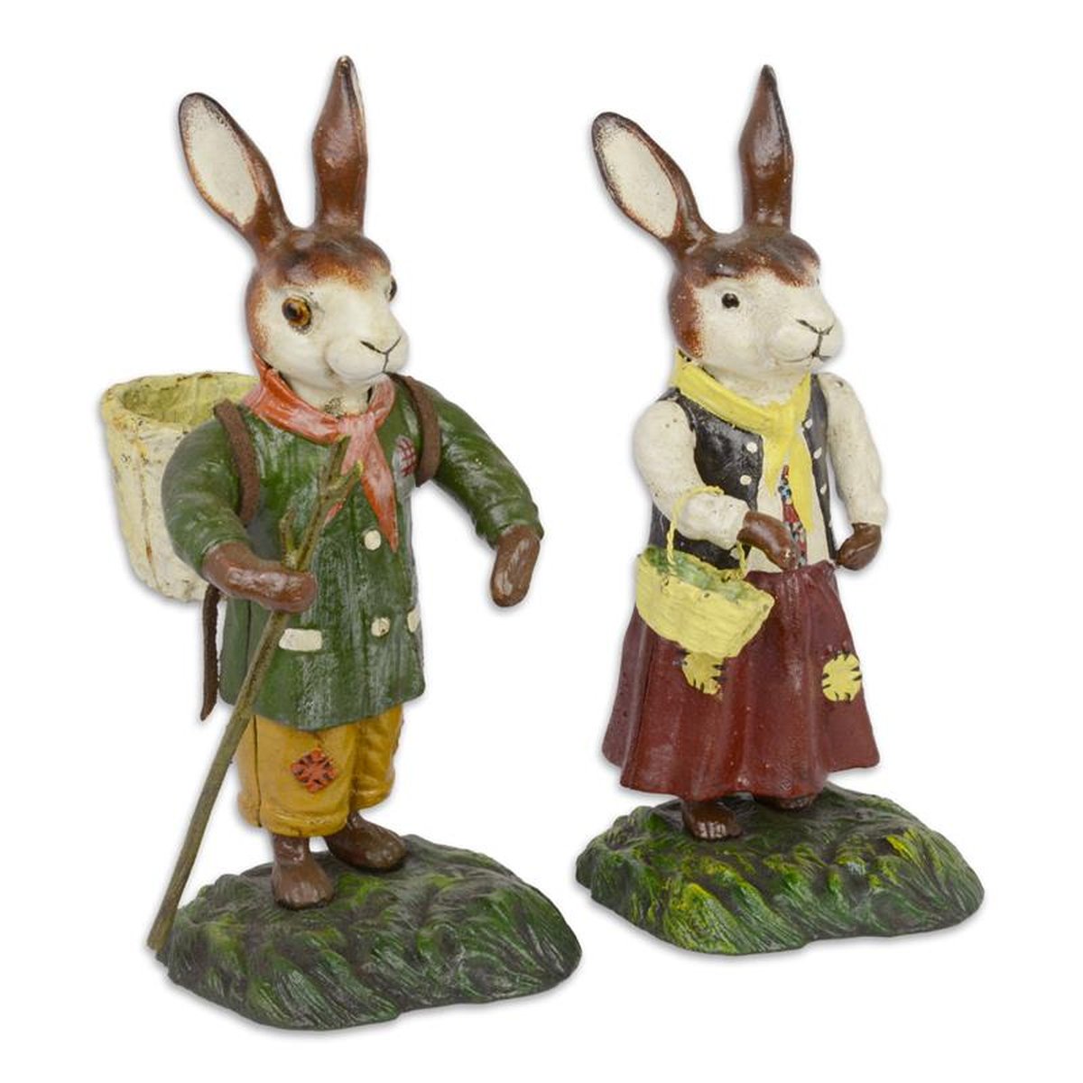 A PAIR OF CAST IRON EASTER BUNNY FIGURINES