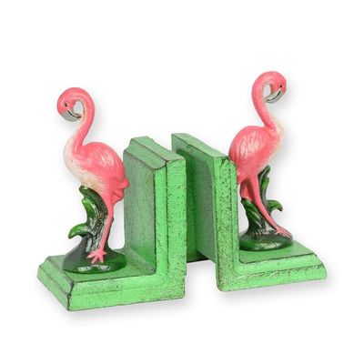 A PAIR OF CAST IRON FLAMINGO BOOKENDS