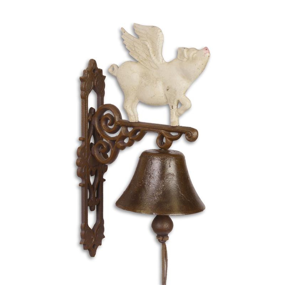 A PAIR OF CAST IRON FLYING PIG BELLS