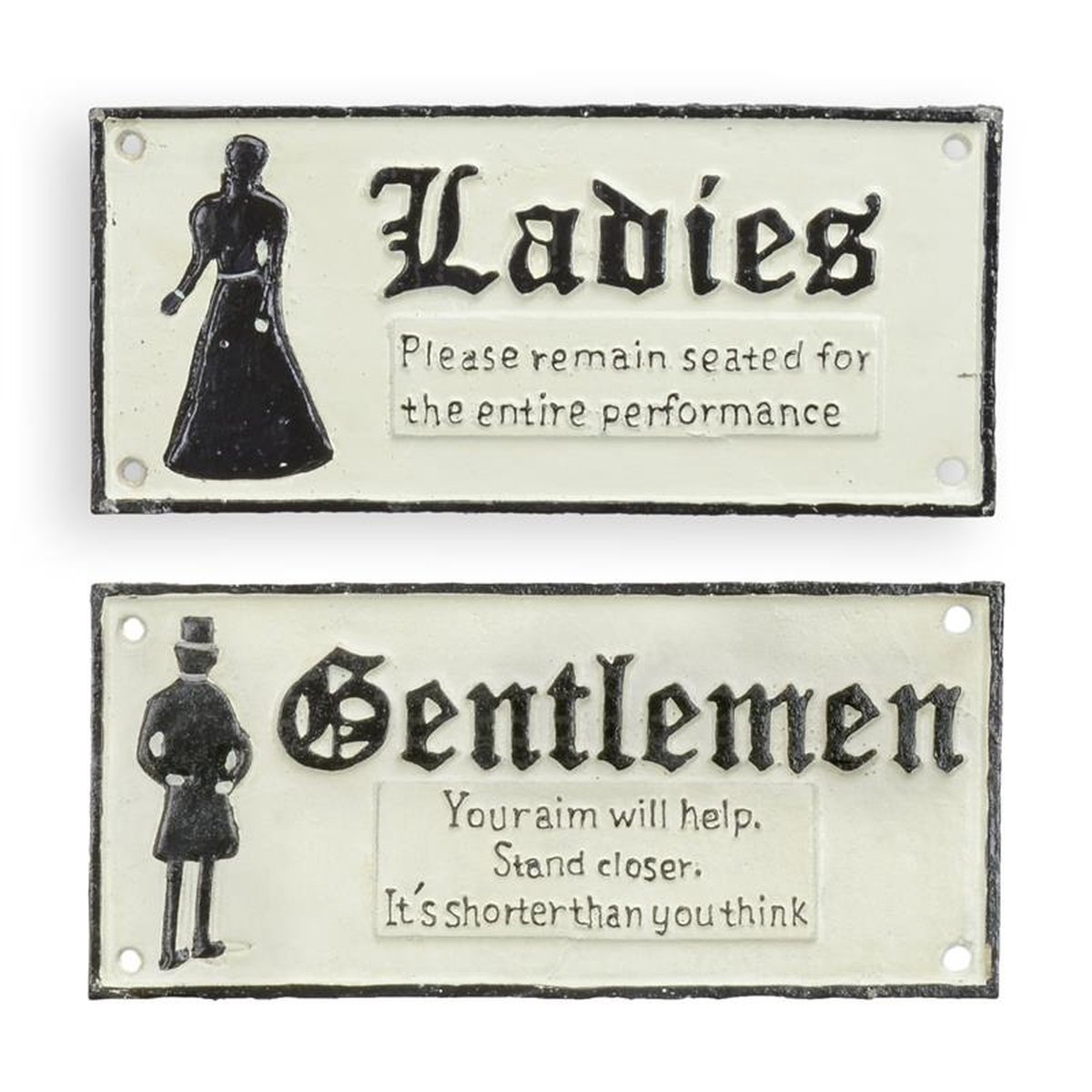 A PAIR OF CAST IRON GENTLEMEN AND LADIES" TOILET SIGNS"