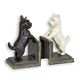 A PAIR OF CAST IRON MALTESE BOOKENDS
