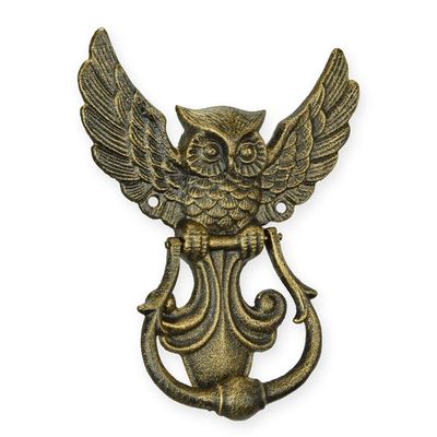A PAIR OF CAST IRON OWL DOOR KNOCKERS