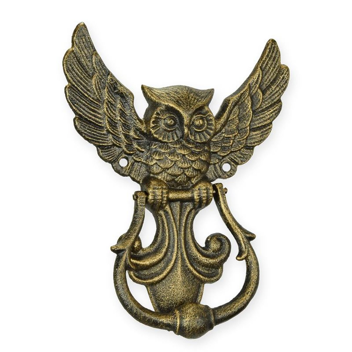 A PAIR OF CAST IRON OWL DOOR KNOCKERS