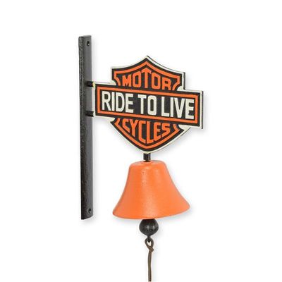A PAIR OF CAST IRON "RIDE TO LIVE" BELLS