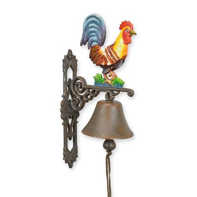 A PAIR OF CAST IRON ROOSTER BELLS