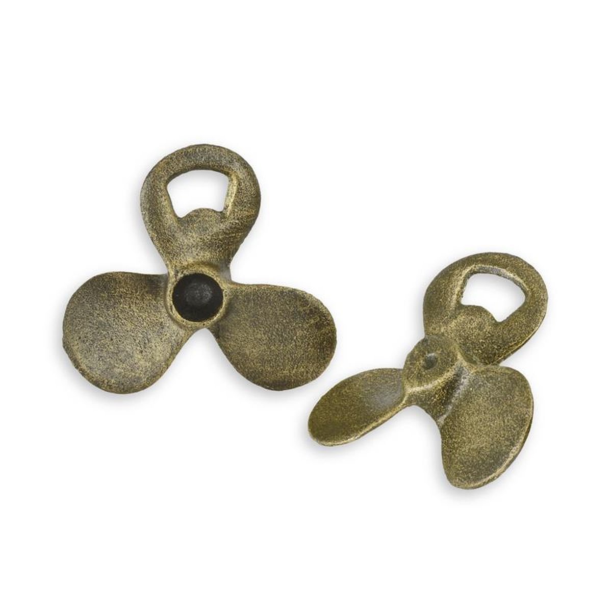 A PAIR OF CAST IRON SHIP'S PROPELLER BOTTLE OPENERS