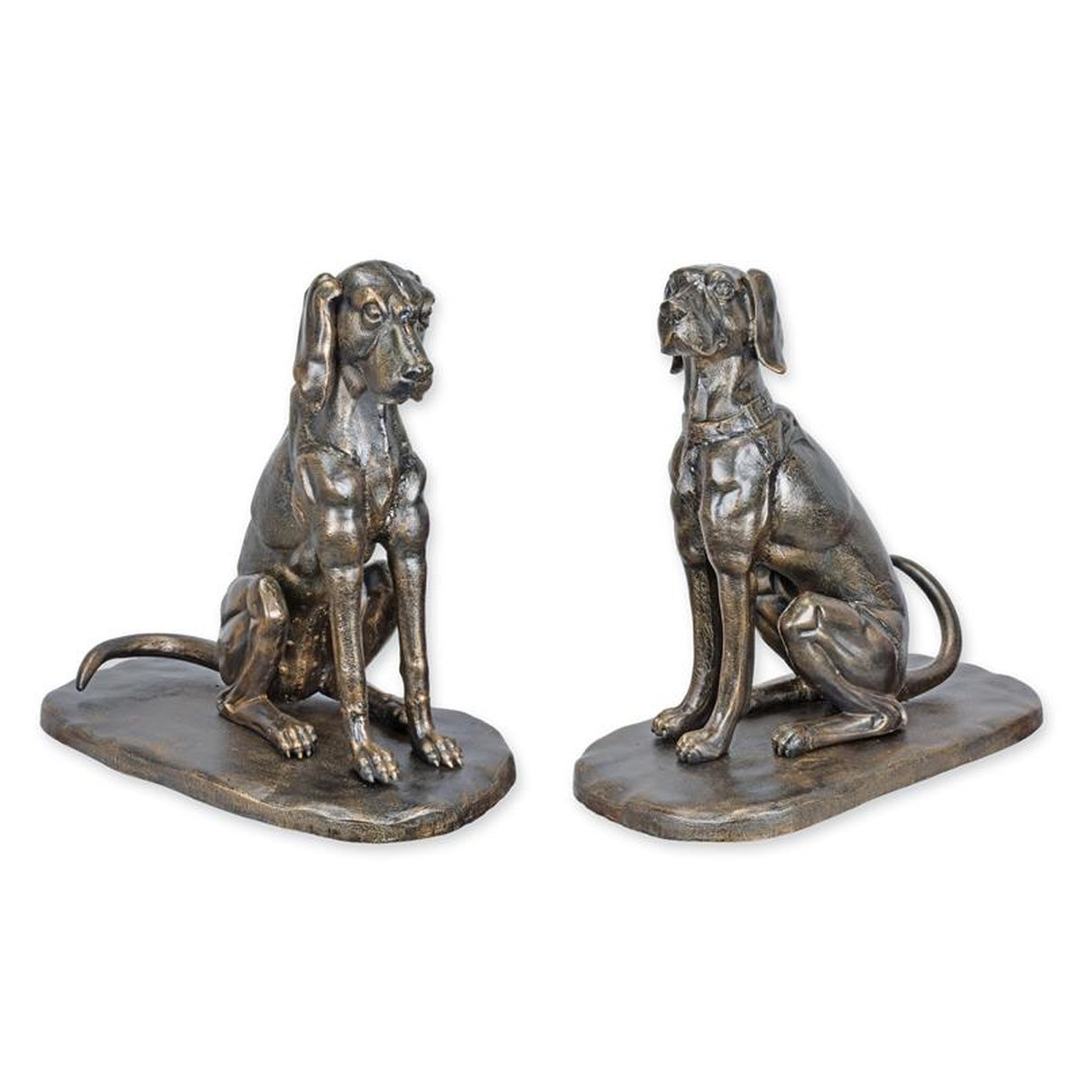 A PAIR OF CAST IRON SITTING BRUNO ST-HUBERT FRANCAIS HOUNDS