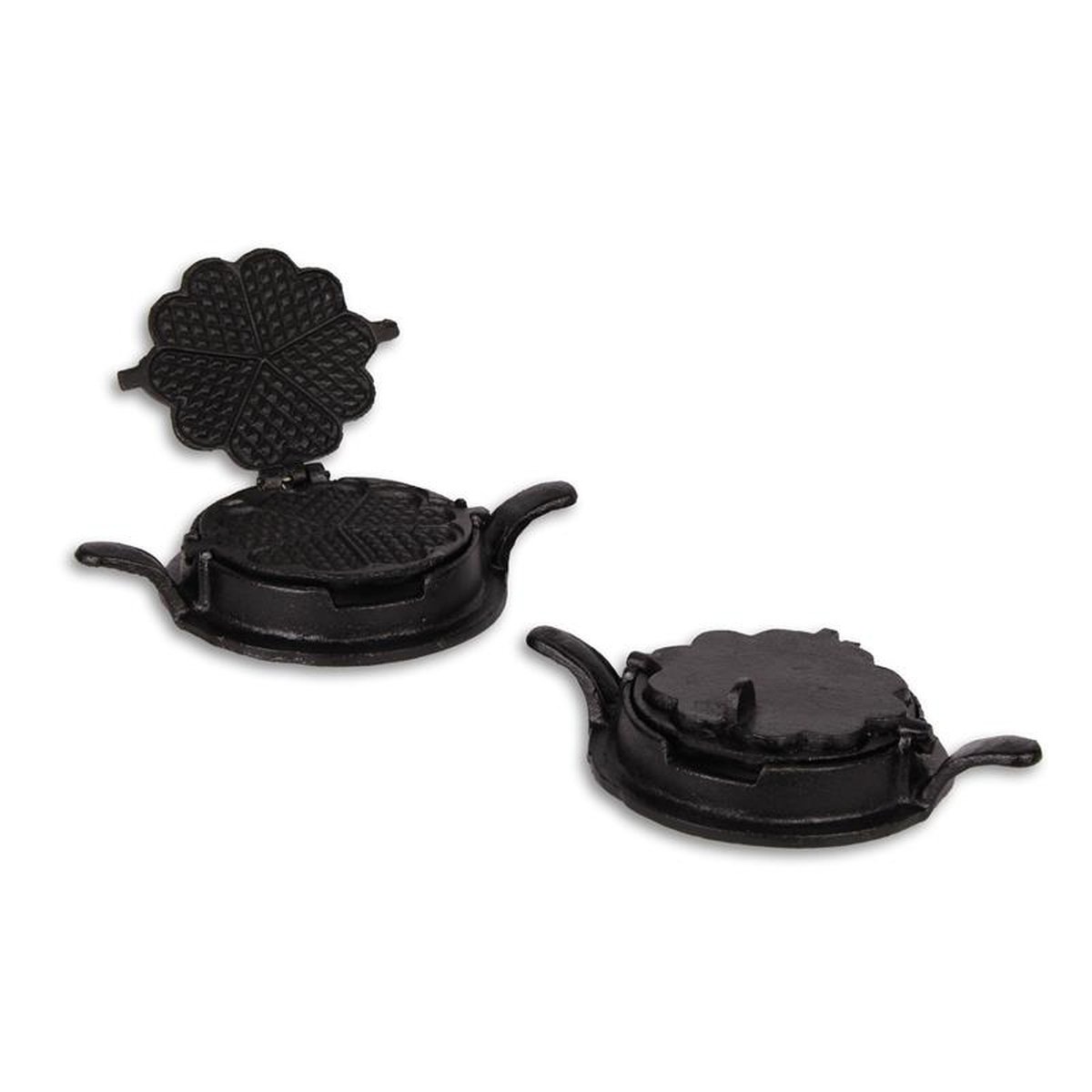 A PAIR OF CAST IRON WAFFLE IRONS