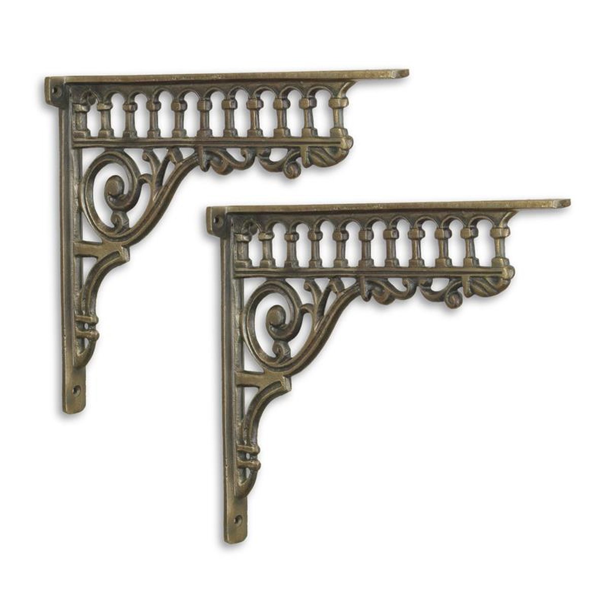 A PAIR OF CAST IRON WALL BRACKETS - BRASS FINISH