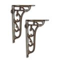 A PAIR OF CAST IRON WALL BRACKETS - BROWN FINISH