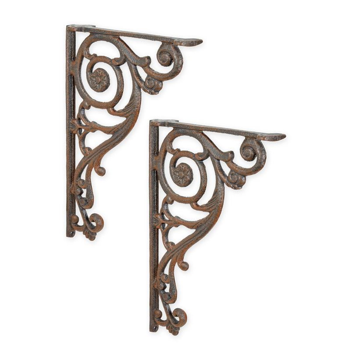 A PAIR OF CAST IRON WALL BRACKETS