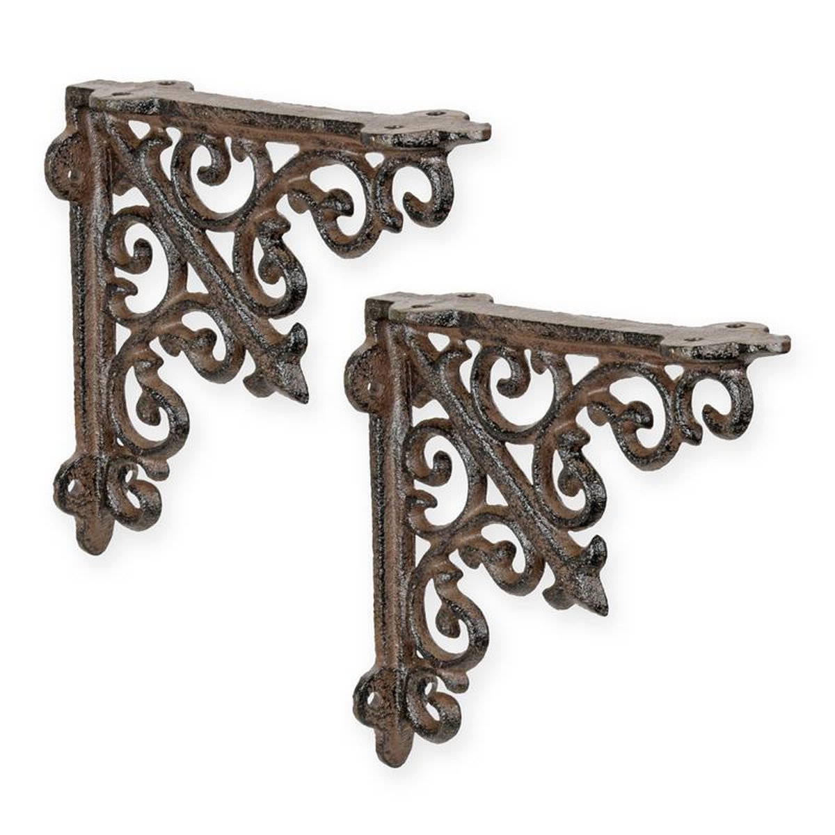 A PAIR OF CAST IRON WALL BRACKETS