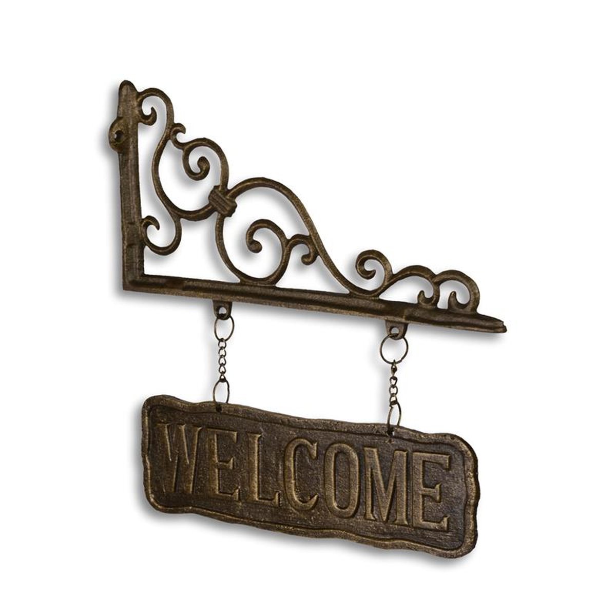 A PAIR OF CAST IRON WALL MOUNT WELCOME SIGNS