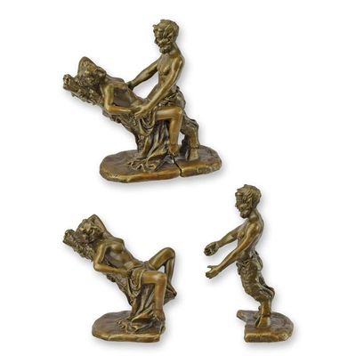 A PAIR OF EROTIC BRONZES OF A SATYR WITH WOMAN