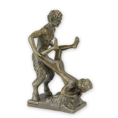 A PAIR OF EROTIC BRONZES OF A SATYR WITH WOMAN