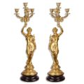 A PAIR OF FOUR LIGHT GILT BRONZE CANDELABRA